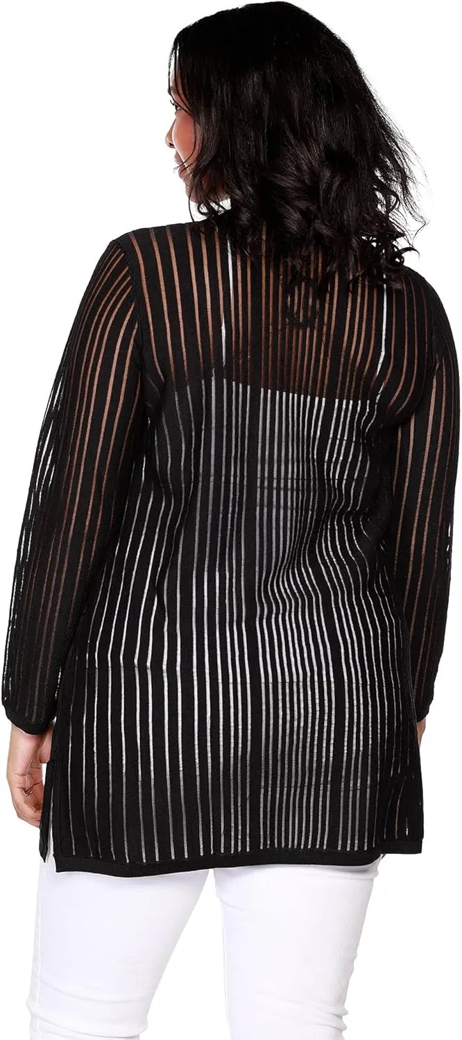 Women's Button Front Duster Cardigan in Semi Sheer Knit | Curvy Plus Size