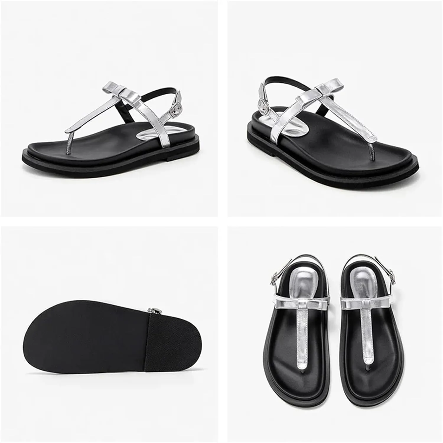 Women's Calfskin Flip-Flop Sandals - T-Strap Beach Dress Summer Casual Flats