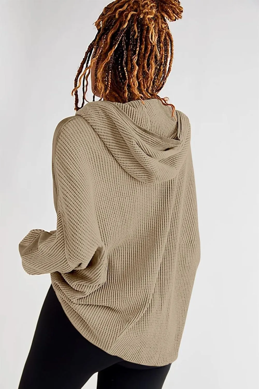 Womens Fashion Zip Up Hoodies Oversized Waffle Knit Jacket Shirts Long Sleeve Solid Shacket Blouse with Pockets