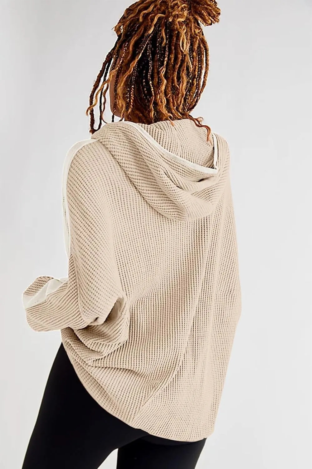 Womens Fashion Zip Up Hoodies Oversized Waffle Knit Jacket Shirts Long Sleeve Solid Shacket Blouse with Pockets