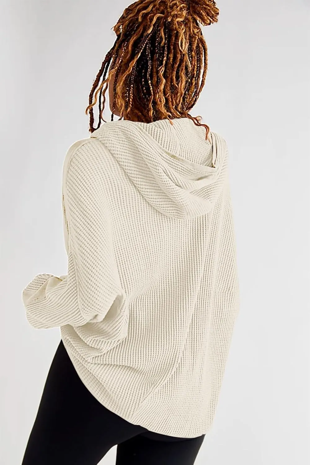 Womens Fashion Zip Up Hoodies Oversized Waffle Knit Jacket Shirts Long Sleeve Solid Shacket Blouse with Pockets