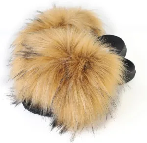 Women's Faux Fur Slides, Open Toe Cute Fur Slippers, Indoor or Outdoor Comfortable Furry Slide Sandals With Fluffy Fur