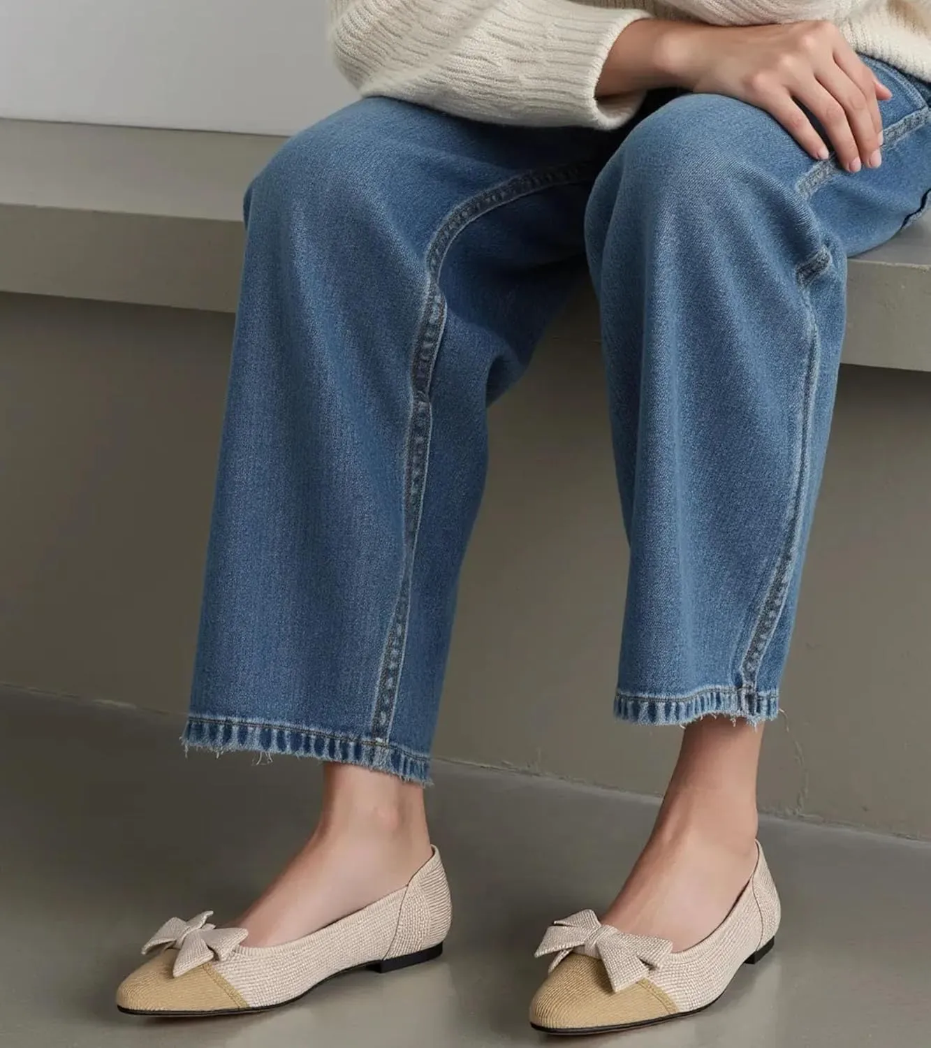 Women's Flats Shoes Comfortable Slip On Shoes Classic Dressy Pointed Toe Bow Knit Ballet Flat