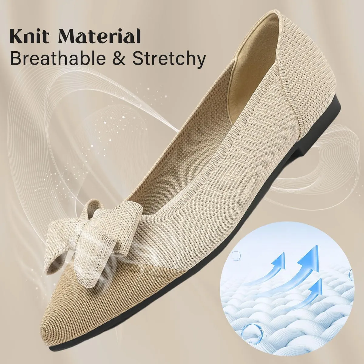 Women's Flats Shoes Comfortable Slip On Shoes Classic Dressy Pointed Toe Bow Knit Ballet Flat