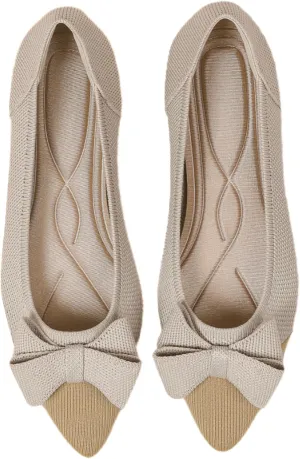 Women's Flats Shoes Comfortable Slip On Shoes Classic Dressy Pointed Toe Bow Knit Ballet Flat