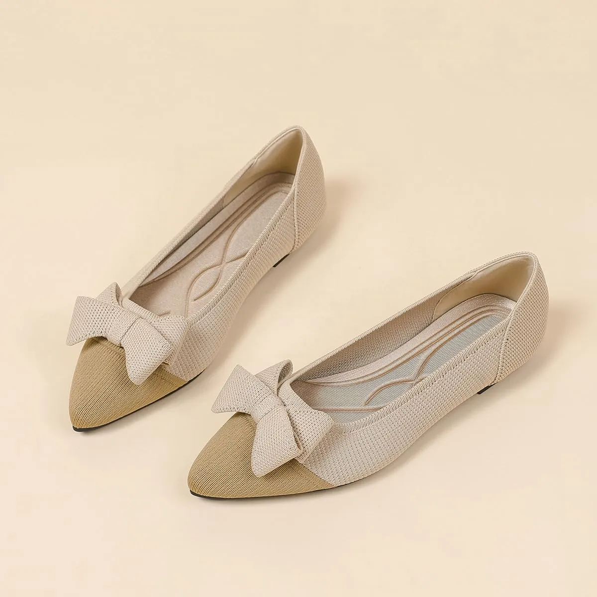 Women's Flats Shoes Comfortable Slip On Shoes Classic Dressy Pointed Toe Bow Knit Ballet Flat