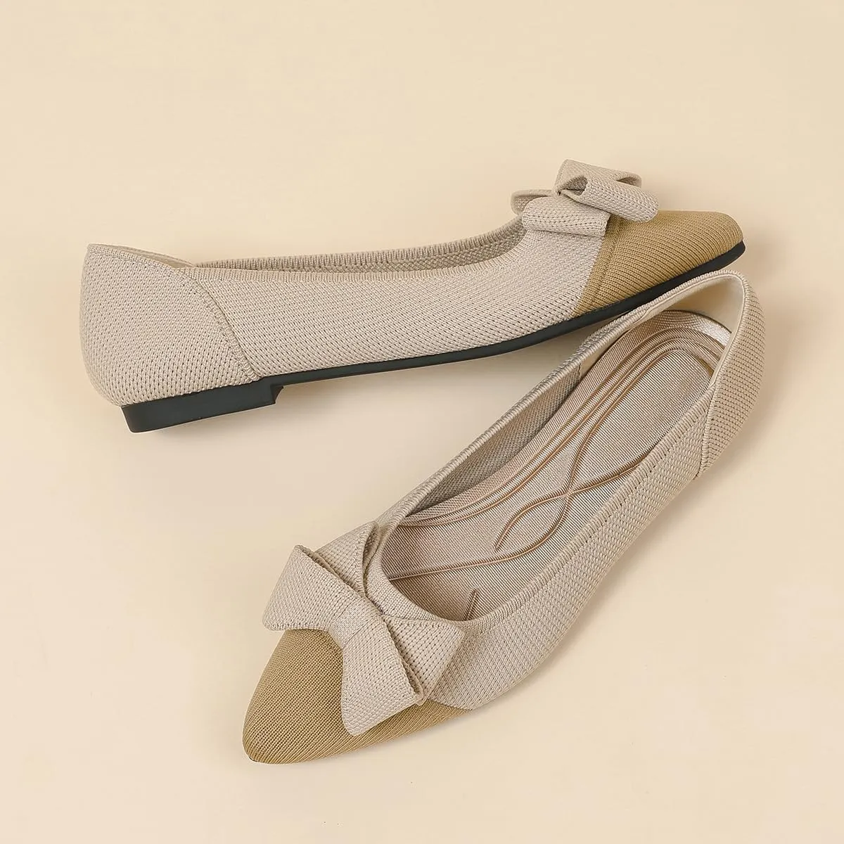 Women's Flats Shoes Comfortable Slip On Shoes Classic Dressy Pointed Toe Bow Knit Ballet Flat