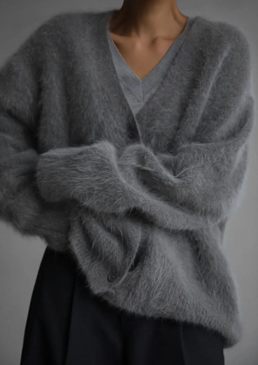 Women's Fuzzy Knit Cardigan Button Down V Neck Oversized Slouchy Furry Sweater Coat Outwear