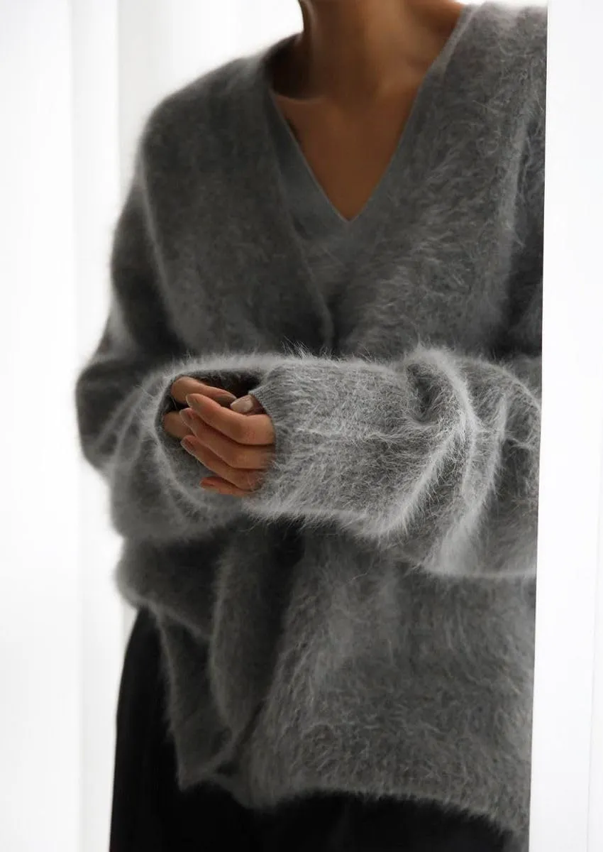 Women's Fuzzy Knit Cardigan Button Down V Neck Oversized Slouchy Furry Sweater Coat Outwear