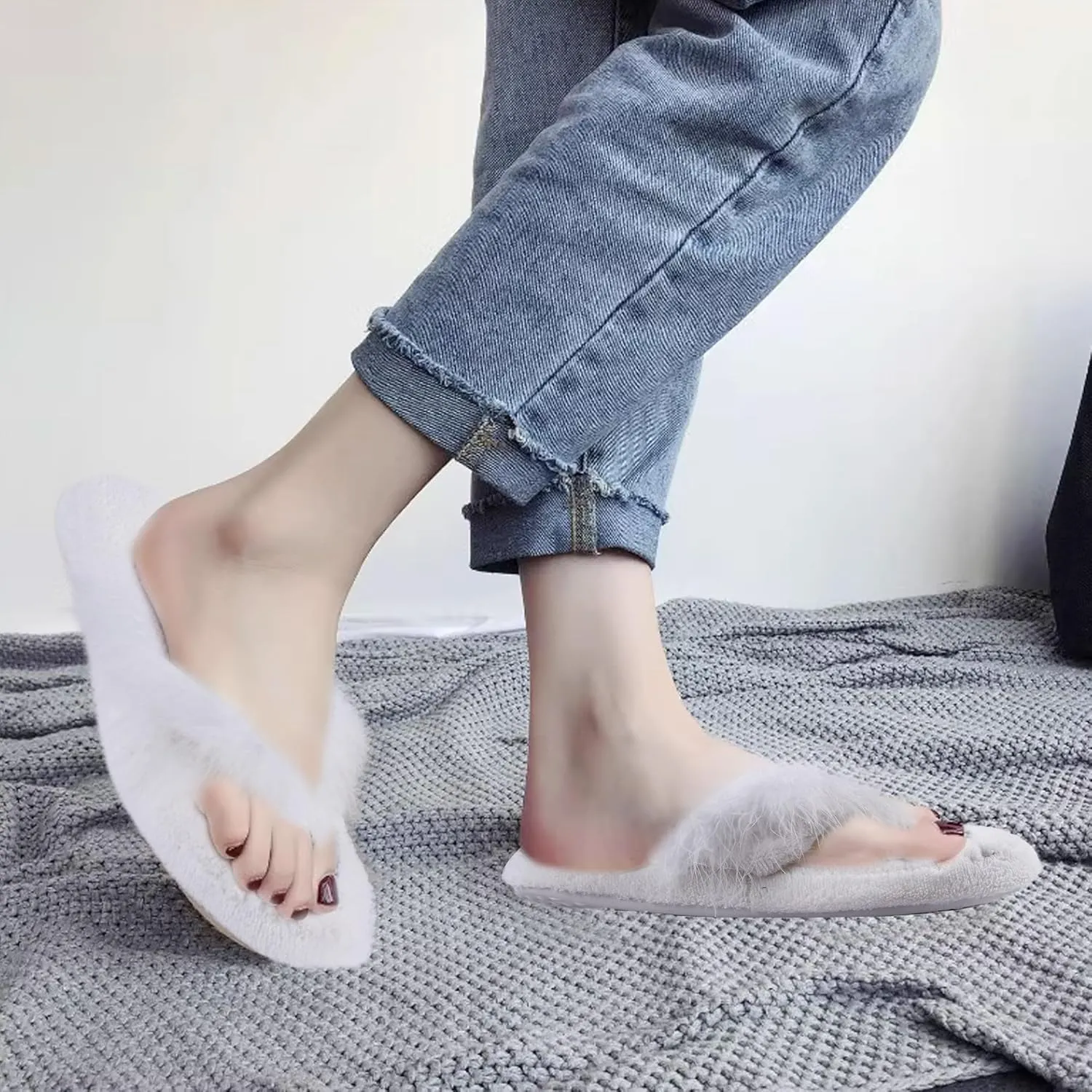 Women's Girls Soft Fluffy Indoor House Flip-Flops Non-Slip SPA Thong Slippers