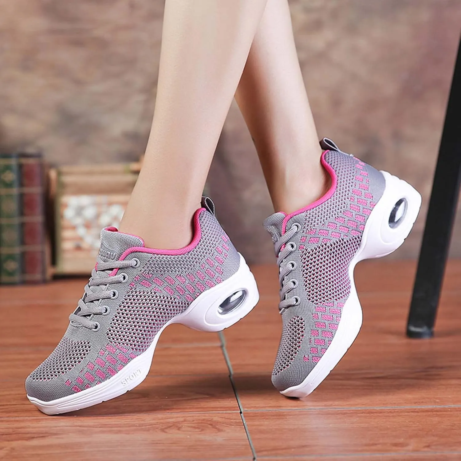 Women's Jazz Shoes Lace-up Sneakers - Breathable Air Cushion Lady Split Sole Athletic Walking Dance Shoes Platform