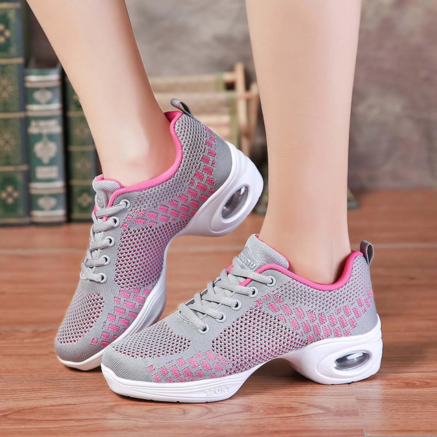 Women's Jazz Shoes Lace-up Sneakers - Breathable Air Cushion Lady Split Sole Athletic Walking Dance Shoes Platform