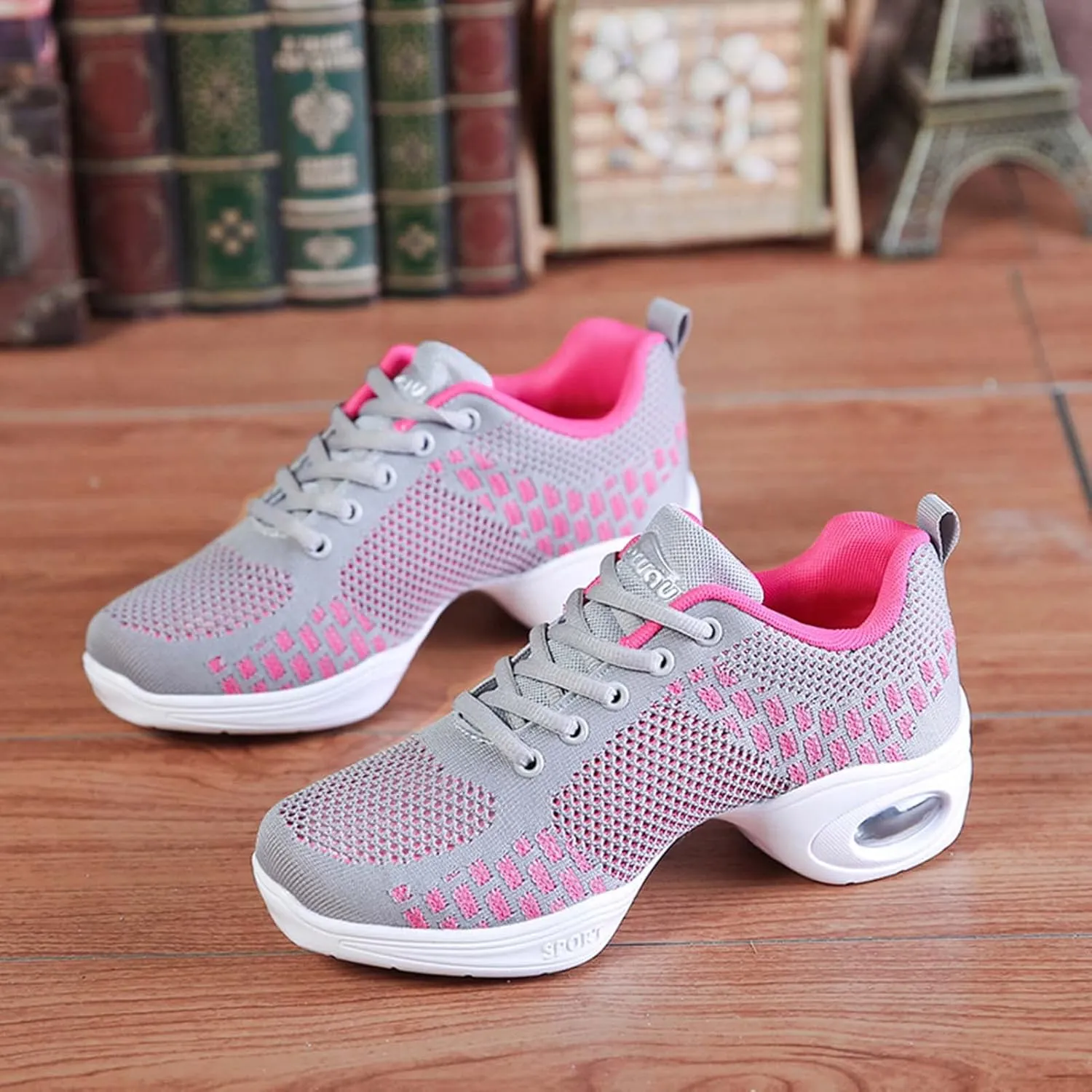 Women's Jazz Shoes Lace-up Sneakers - Breathable Air Cushion Lady Split Sole Athletic Walking Dance Shoes Platform