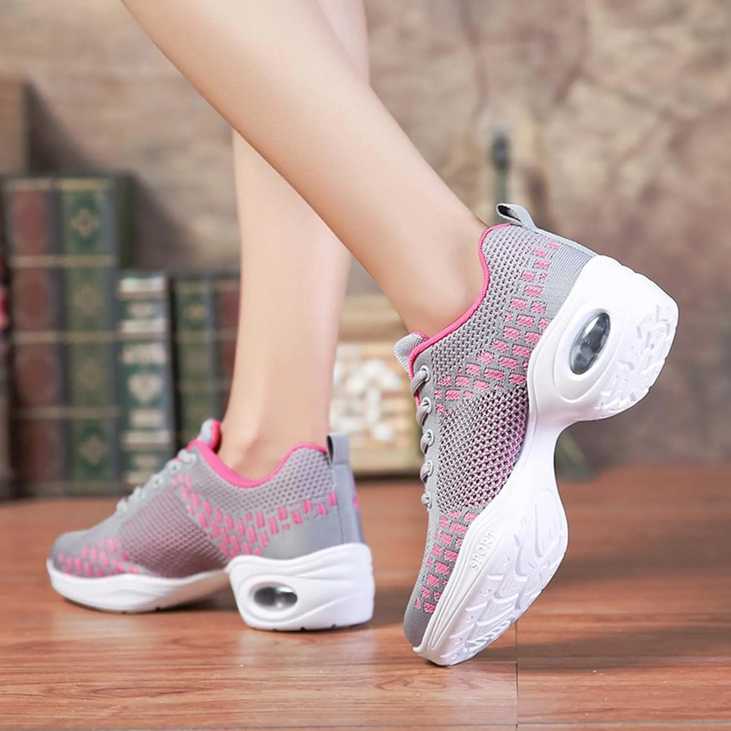 Women's Jazz Shoes Lace-up Sneakers - Breathable Air Cushion Lady Split Sole Athletic Walking Dance Shoes Platform