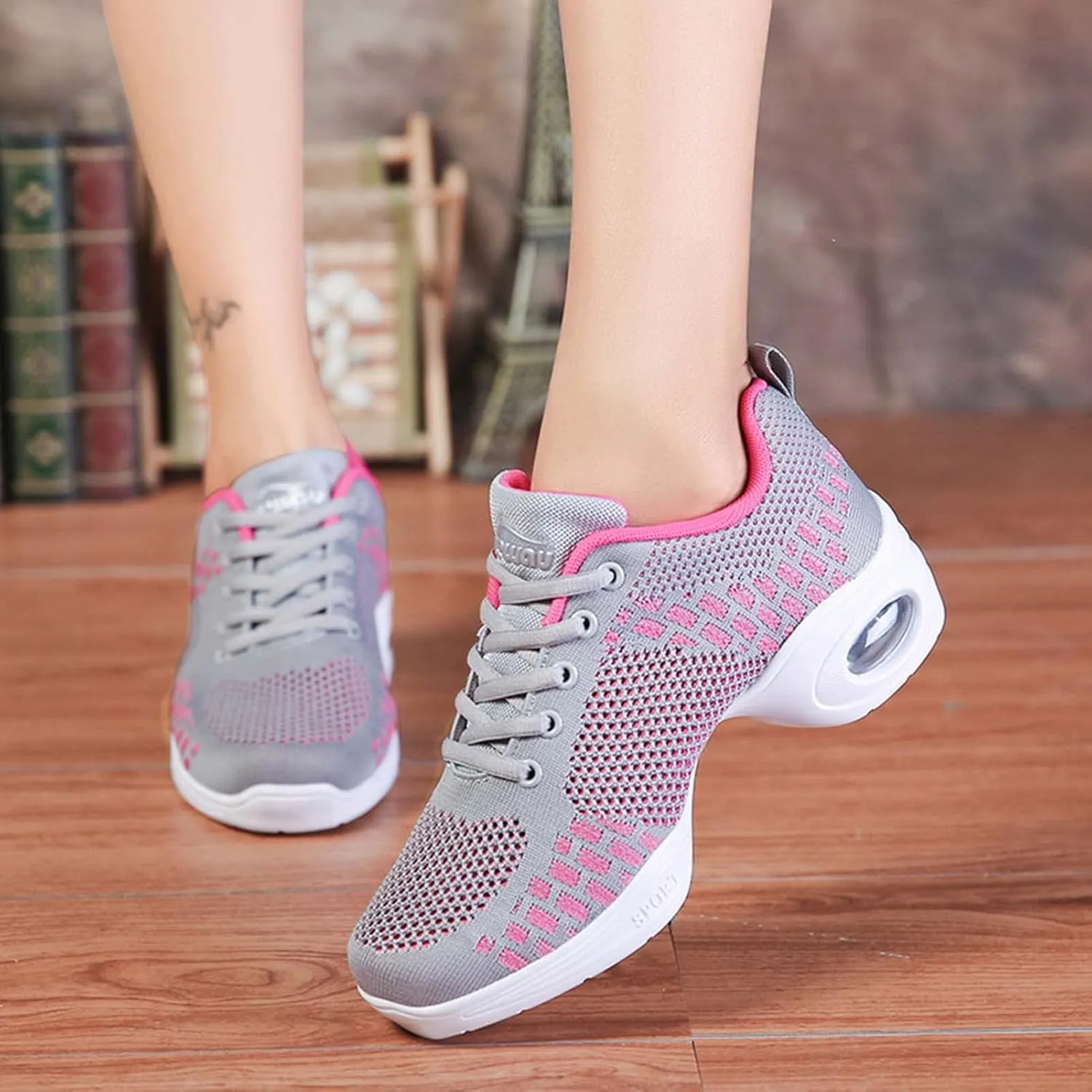 Women's Jazz Shoes Lace-up Sneakers - Breathable Air Cushion Lady Split Sole Athletic Walking Dance Shoes Platform