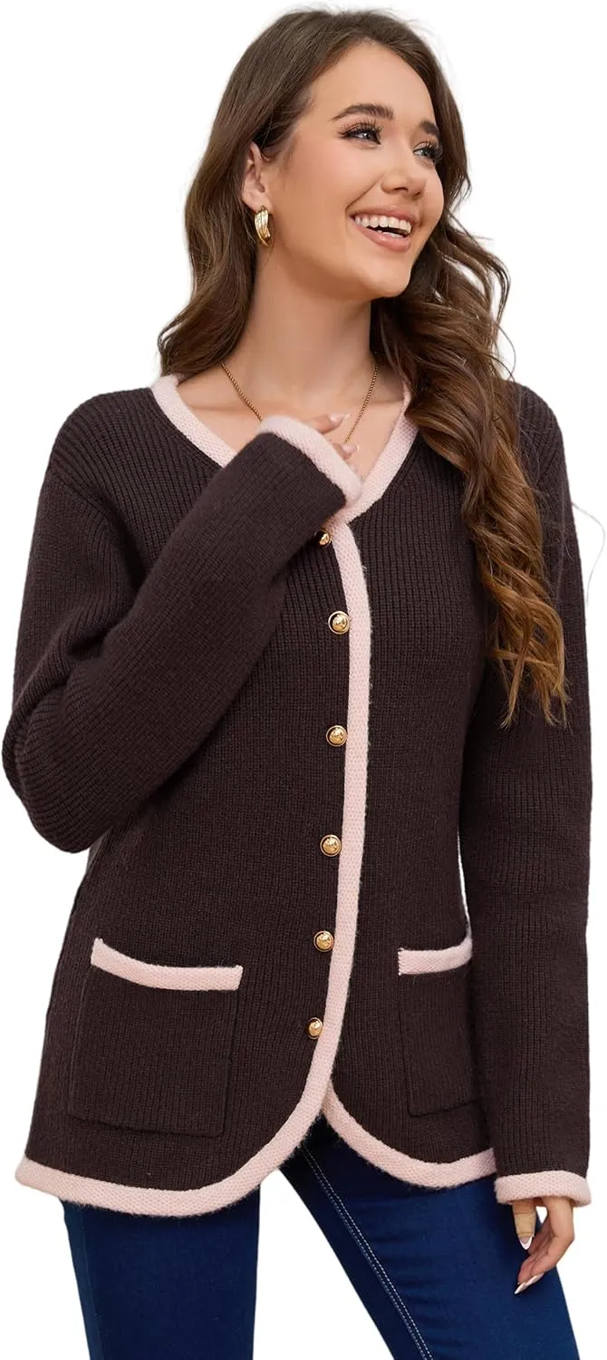 Women’s Knit Cardigan Sweaters Casual Long Sleeve Open Front Button Down Coat Trendy Winter Outerwear with Pockets,Loose Fit