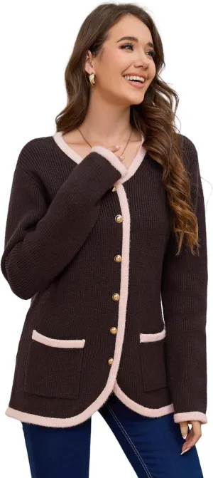 Women’s Knit Cardigan Sweaters Casual Long Sleeve Open Front Button Down Coat Trendy Winter Outerwear with Pockets,Loose Fit