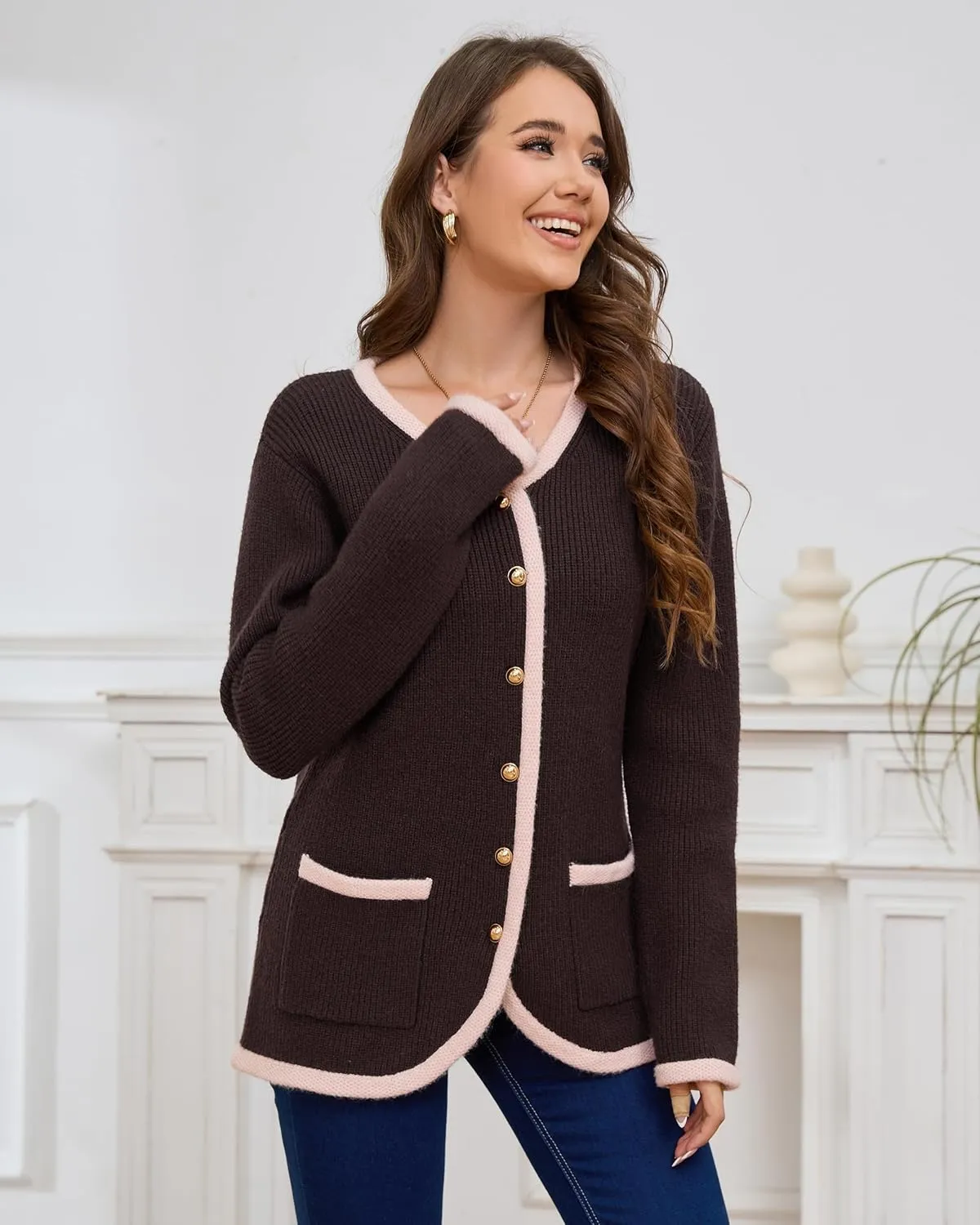 Women’s Knit Cardigan Sweaters Casual Long Sleeve Open Front Button Down Coat Trendy Winter Outerwear with Pockets,Loose Fit