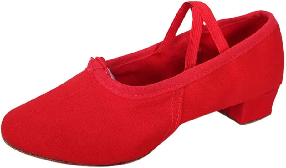 Womens Latin Dance Shoes Close Toe Beginner Ballroom Dance Practice Shoes Low Heel Canvas Tango Teaching Shoes