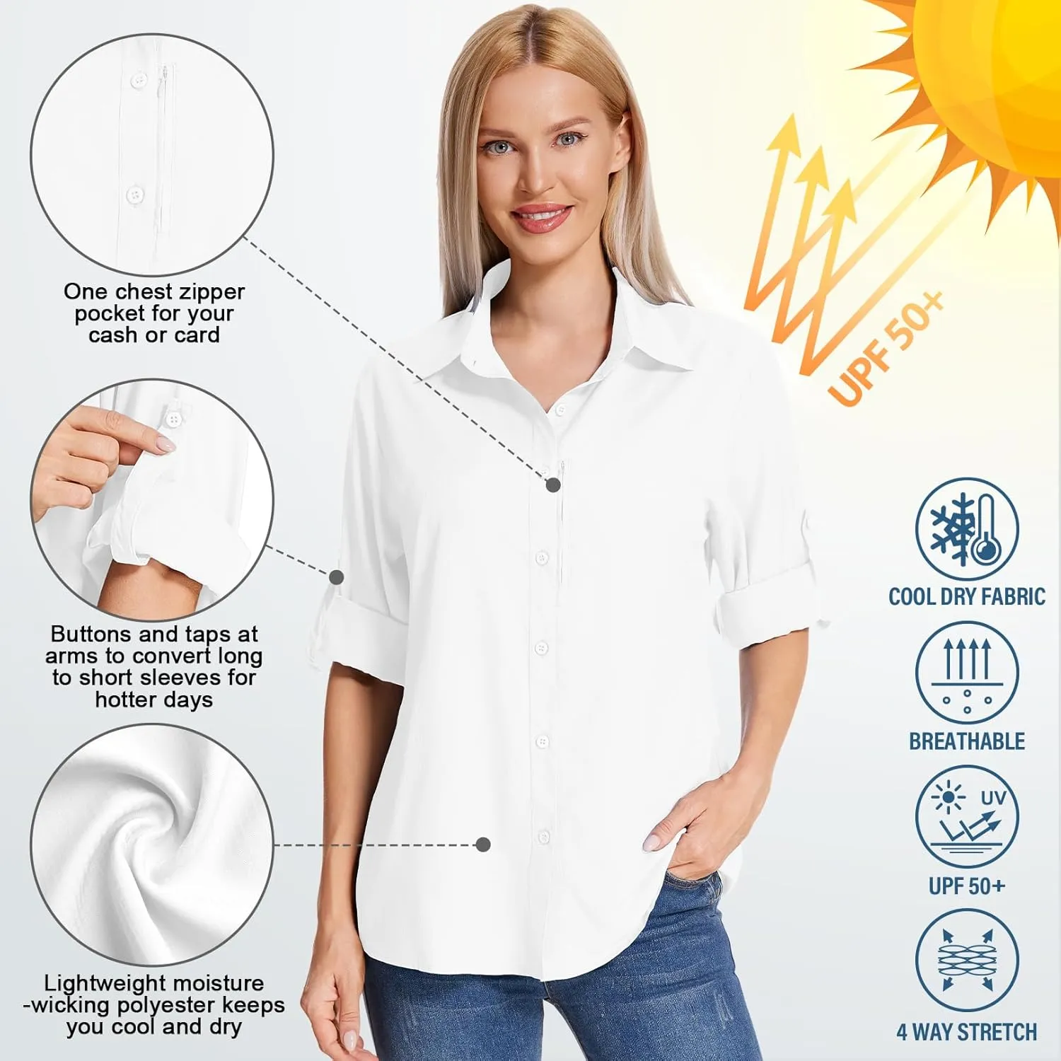 Women's Long Sleeve Safari Clothes UPF 50  Hiking Fishing Shirts,Sun Protection Quick Dry Light Cooling Shirts