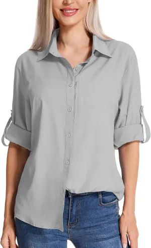 Women's Long Sleeve Safari Clothes UPF 50  Hiking Fishing Shirts,Sun Protection Quick Dry Light Cooling Shirts