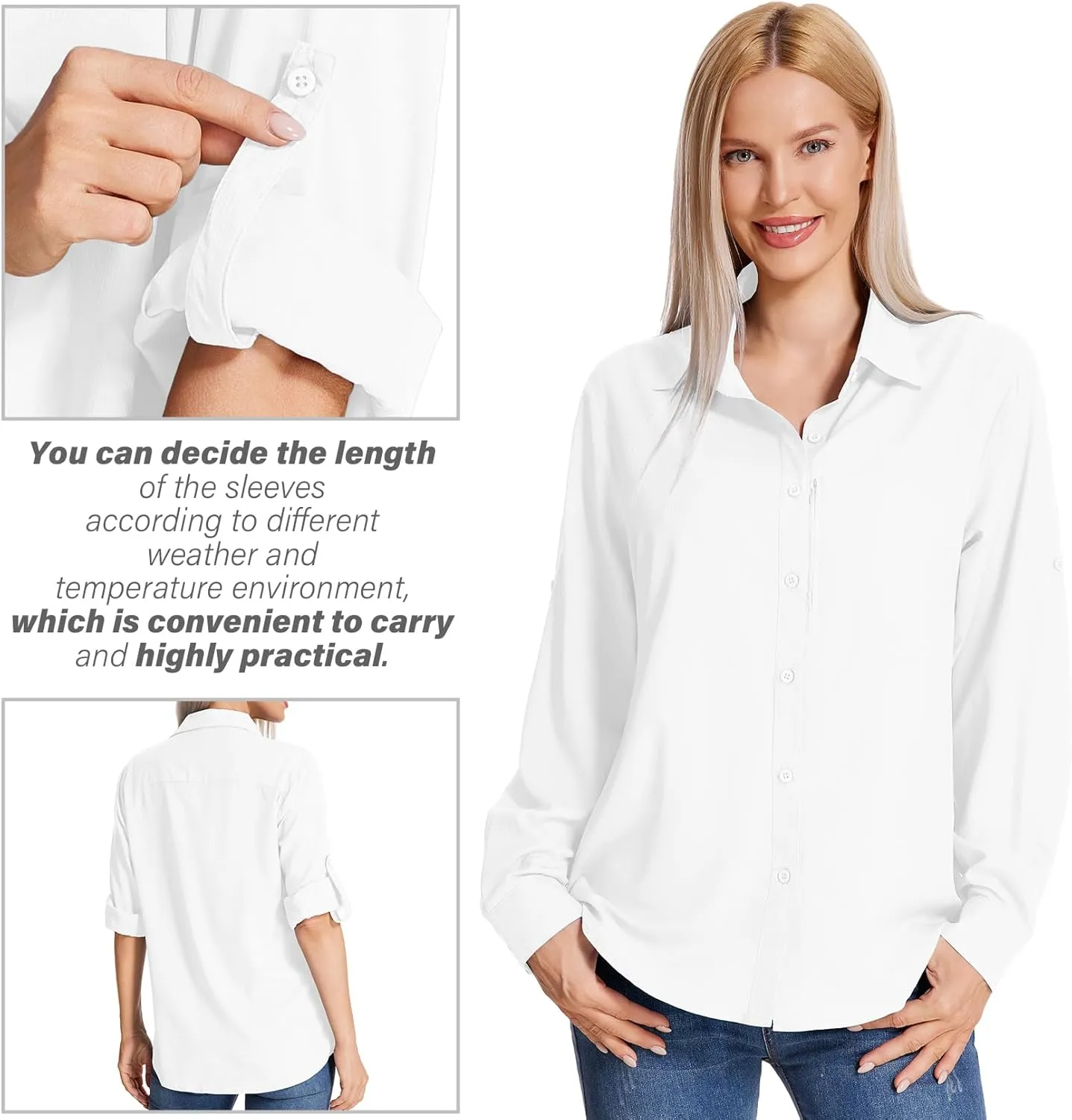 Women's Long Sleeve Safari Clothes UPF 50  Hiking Fishing Shirts,Sun Protection Quick Dry Light Cooling Shirts
