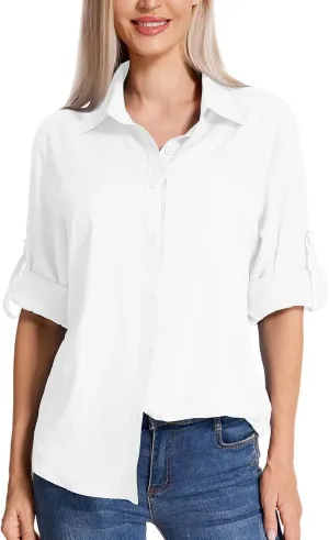 Women's Long Sleeve Safari Clothes UPF 50  Hiking Fishing Shirts,Sun Protection Quick Dry Light Cooling Shirts