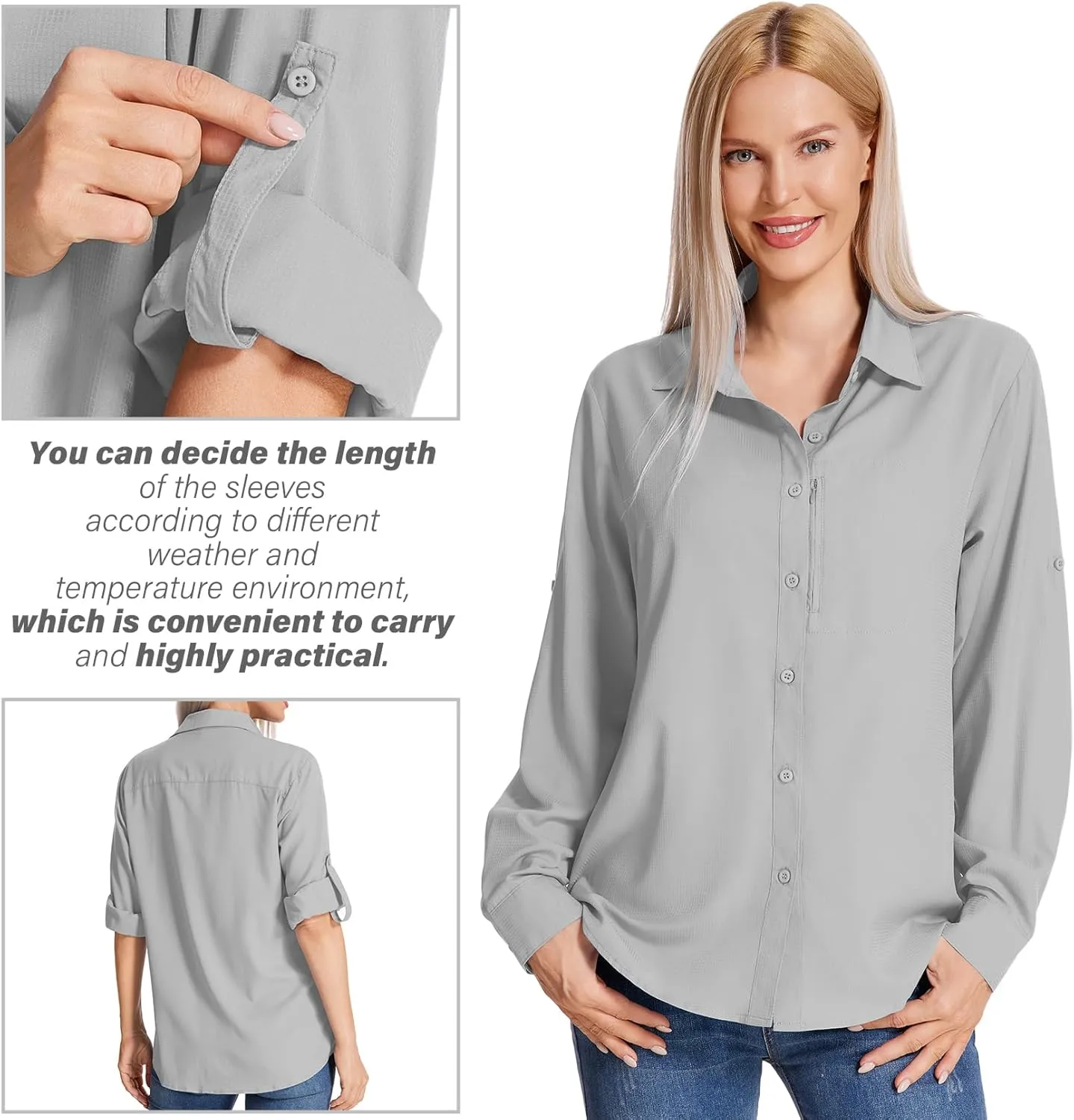 Women's Long Sleeve Safari Clothes UPF 50  Hiking Fishing Shirts,Sun Protection Quick Dry Light Cooling Shirts