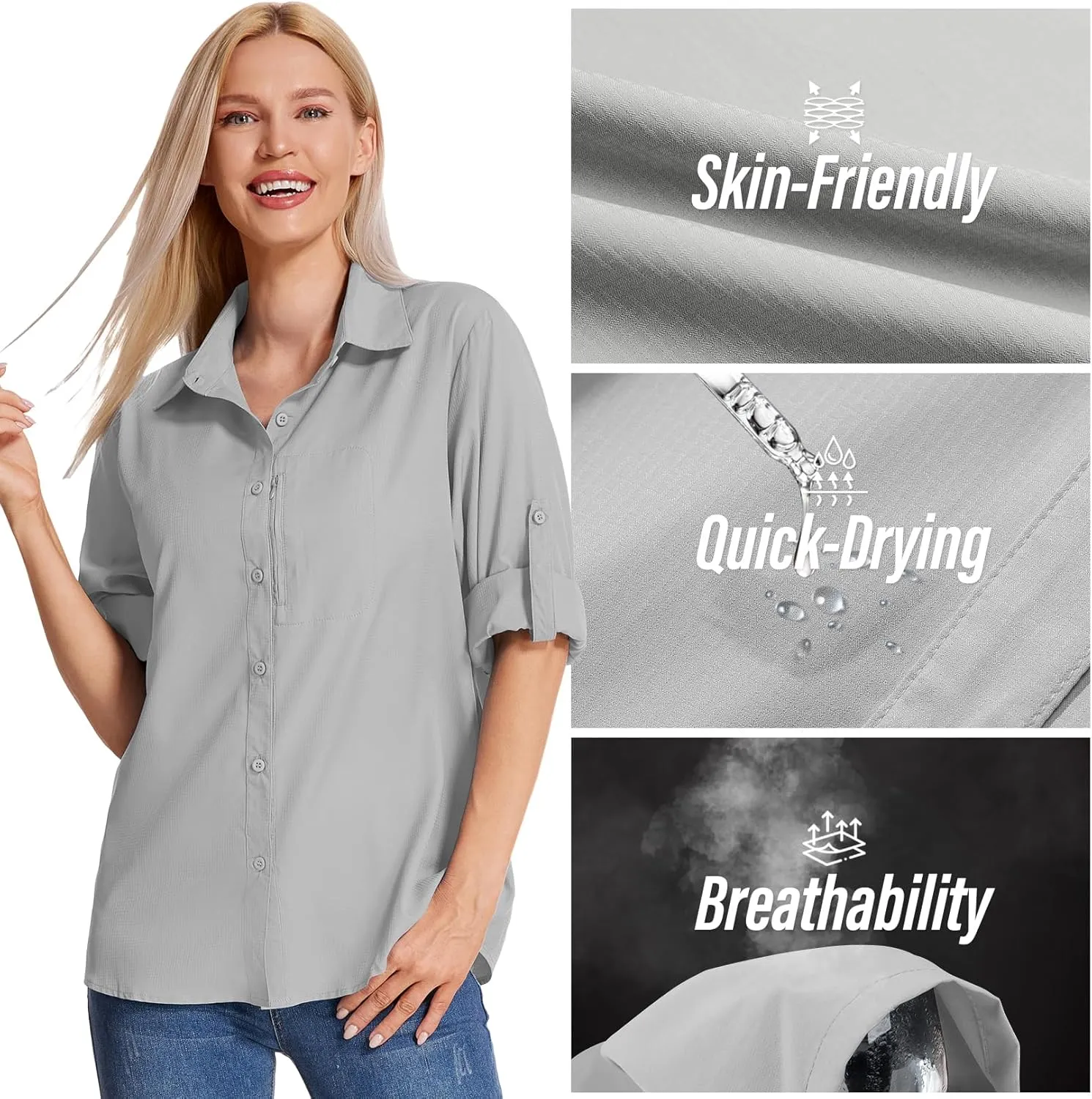 Women's Long Sleeve Safari Clothes UPF 50  Hiking Fishing Shirts,Sun Protection Quick Dry Light Cooling Shirts