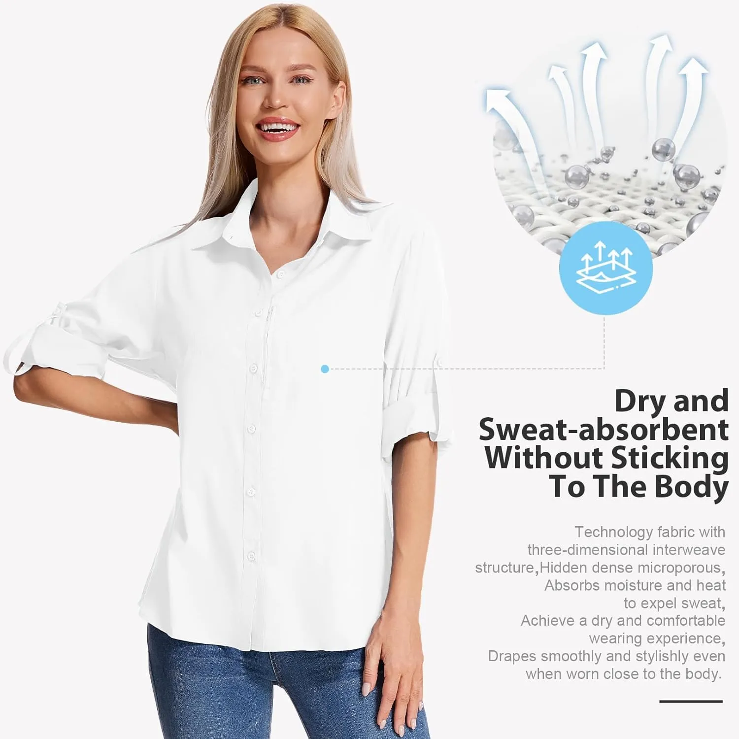 Women's Long Sleeve Safari Clothes UPF 50  Hiking Fishing Shirts,Sun Protection Quick Dry Light Cooling Shirts