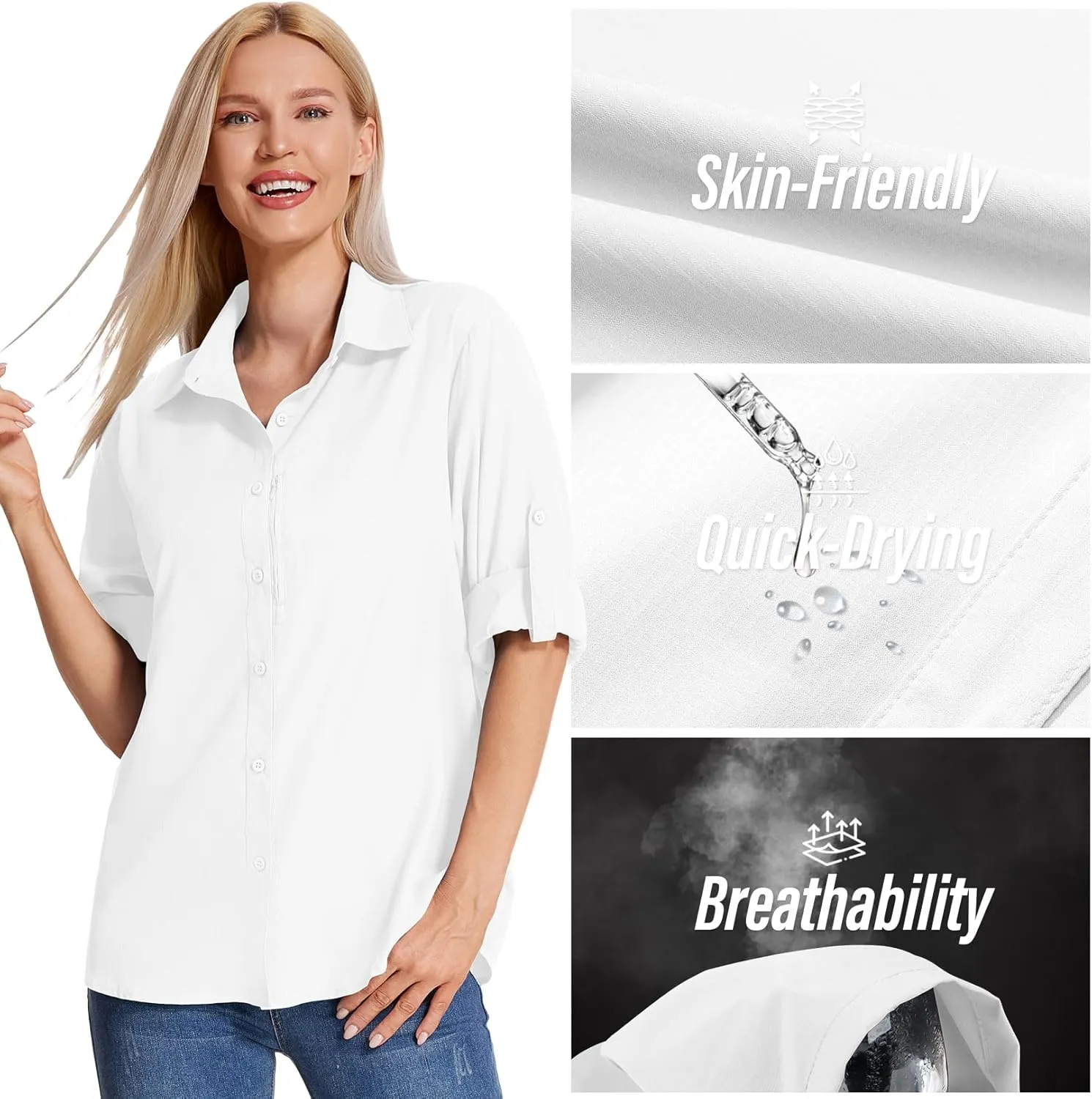 Women's Long Sleeve Safari Clothes UPF 50  Hiking Fishing Shirts,Sun Protection Quick Dry Light Cooling Shirts