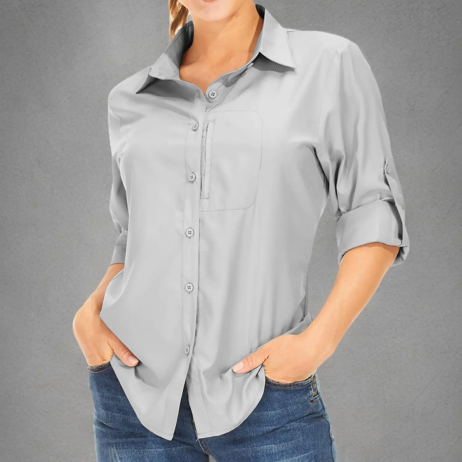 Women's Long Sleeve Safari Clothes UPF 50  Hiking Fishing Shirts,Sun Protection Quick Dry Light Cooling Shirts