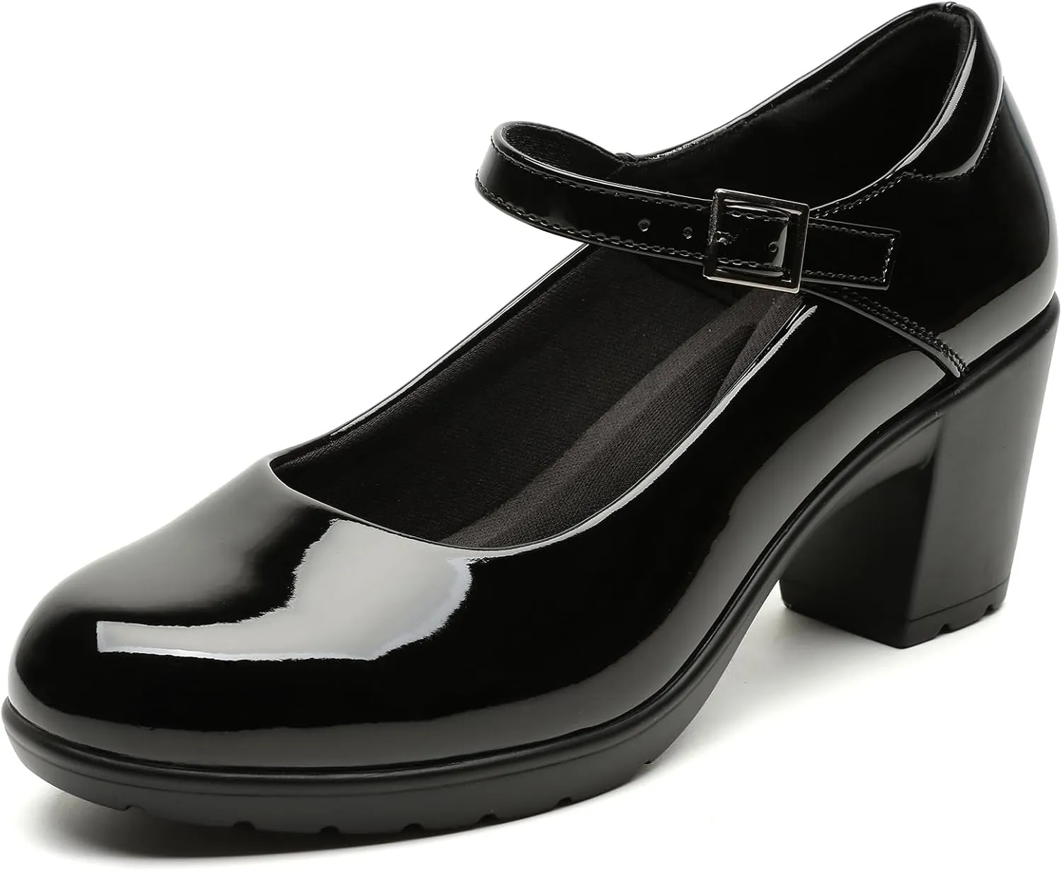 Womens Mary Jane Dress Shoes Chunky Low Block Heels 7CM Closed Toe Work Platform Pumps Dressy Orthopedic for Business Flight Wedding Office Ankle Strap Leather Casual Comfort with Arch Support