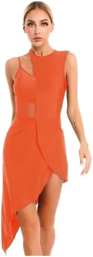 Womens ModernDance Dress Jazz Ballroom Dance Performance Costume Mesh Sheer Sleeveless Ballet Dance Leotard Dresses