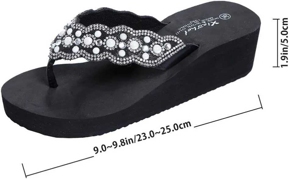 Womens Open Toe Shining Wedge Sandal Slip-On Flip Flop Beach Travel Indoor Outdoor Slipper
