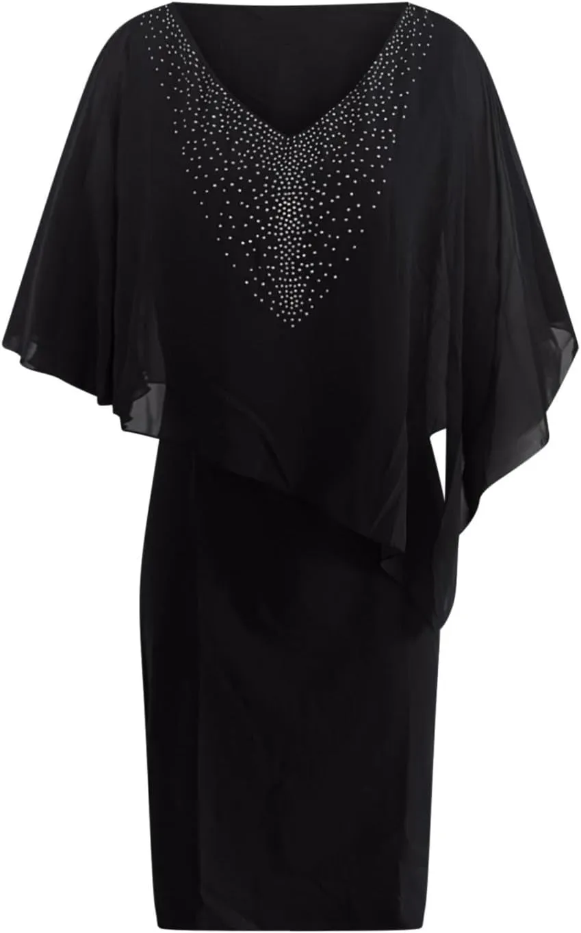 Womens Plus Size Chiffon Dress Glitter Shawl Sleeveless V-Neck Dresses Bodycon Elegant Formal Party Dress