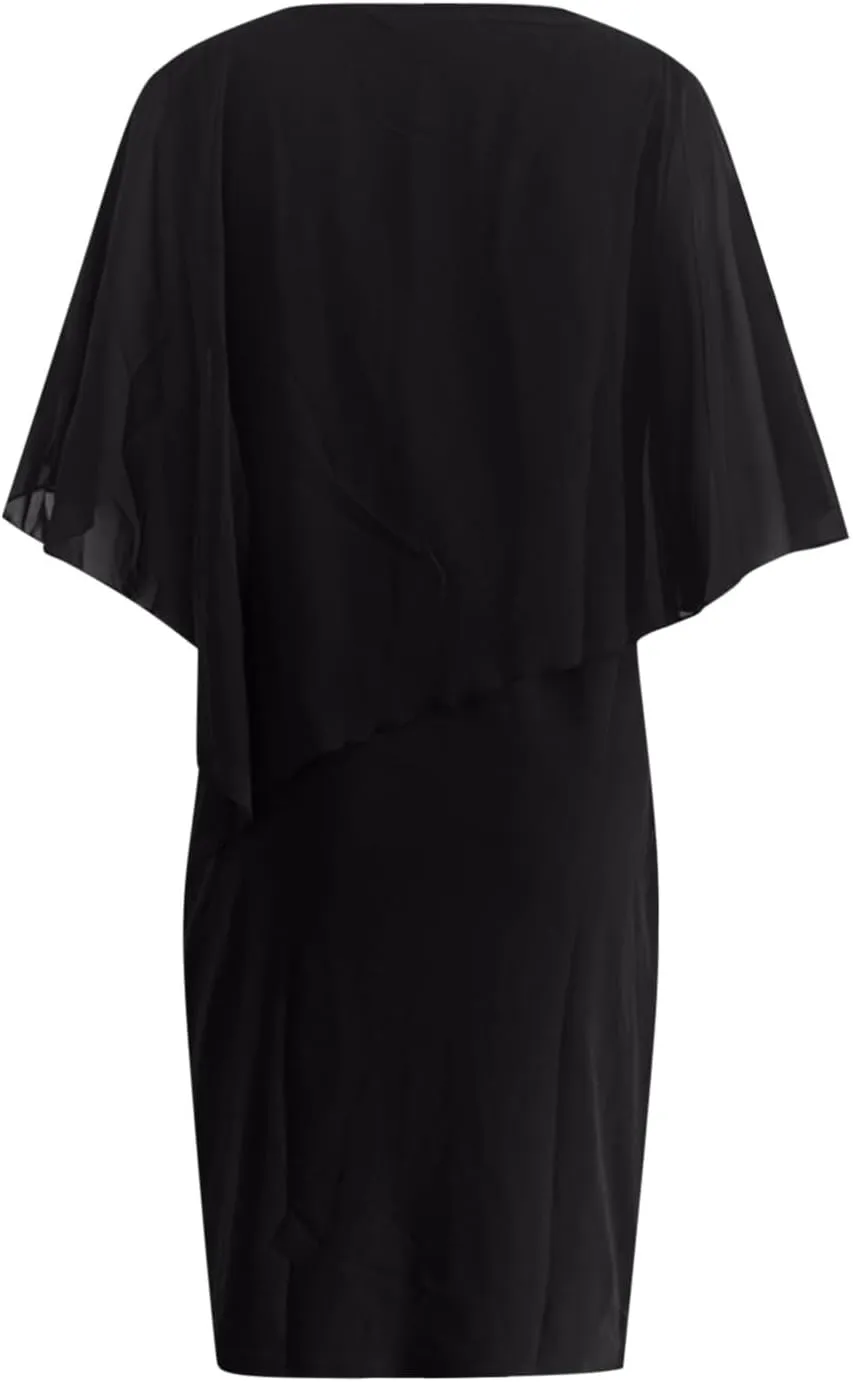 Womens Plus Size Chiffon Dress Glitter Shawl Sleeveless V-Neck Dresses Bodycon Elegant Formal Party Dress
