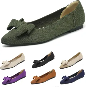Women's Pointed Toe Knit Bow Ballet Flat Comfortable Breathable Mesh Slip On Work Office Dress Shoes Lightweight Non-Slip Mam Nurse Walking Shoes