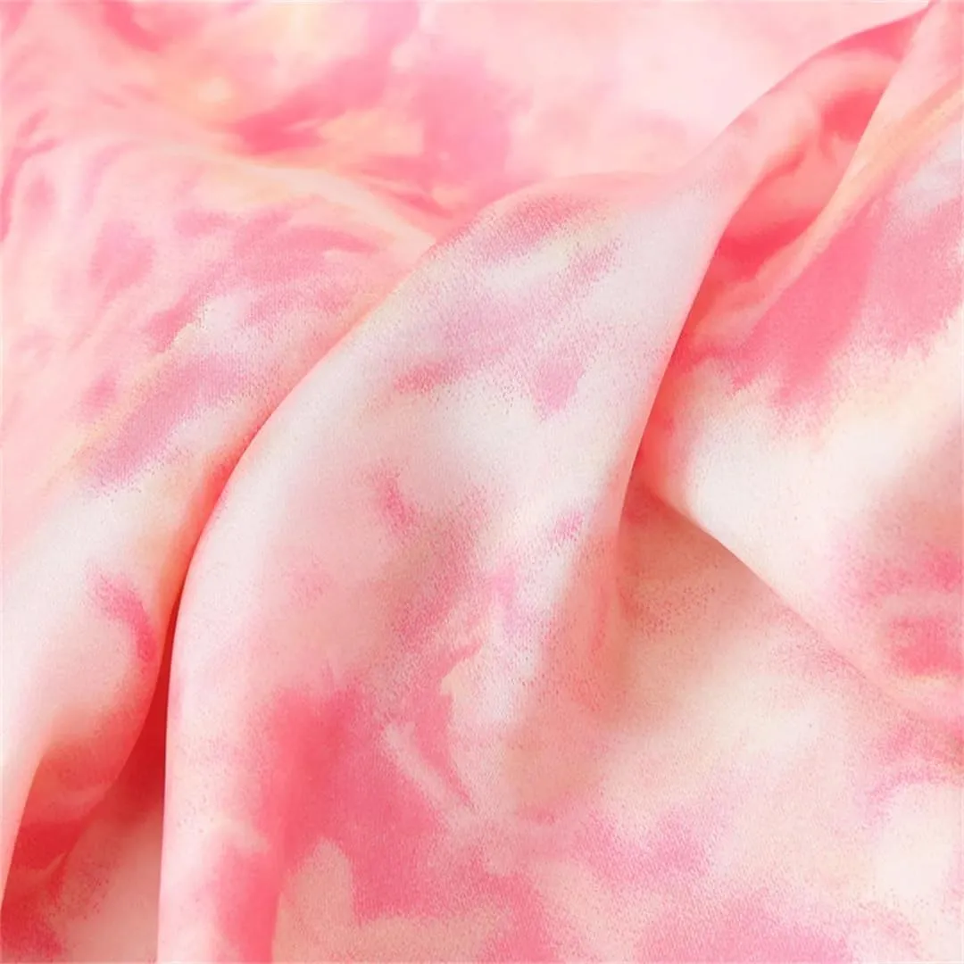 Women’S Satin Tie Dyed Print Dress V-Neck Open Back Swinging Neck Ankle-Length Dresses