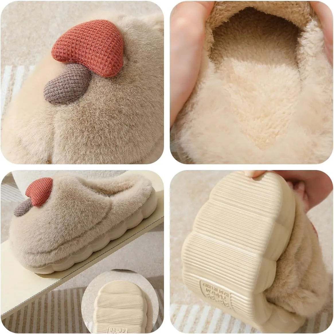 Women's slippers Cute mushroom slippers Lightweight plush slippers Warm winter home slippers Cotton indoor and outdoor shoes