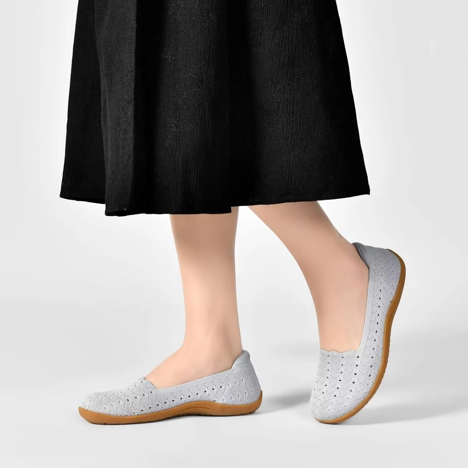 Women's Wide Toe Box Flats Shoes Knit Ballet Flat Slip-on Dress Walking Comfort Shoes