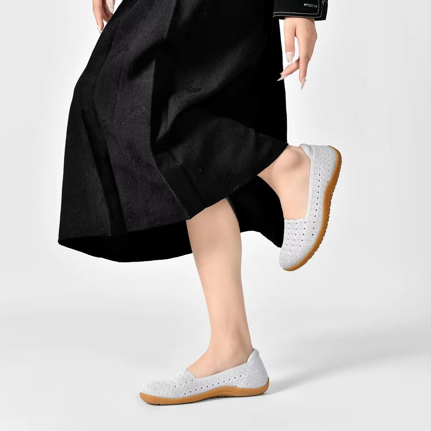 Women's Wide Toe Box Flats Shoes Knit Ballet Flat Slip-on Dress Walking Comfort Shoes