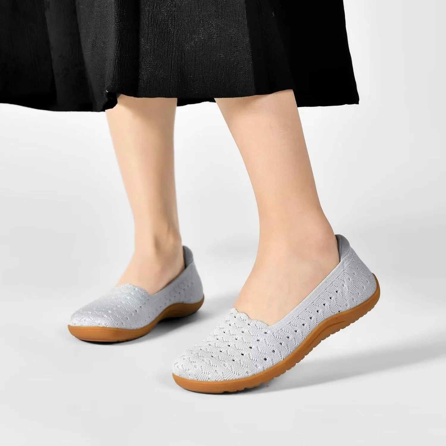 Women's Wide Toe Box Flats Shoes Knit Ballet Flat Slip-on Dress Walking Comfort Shoes