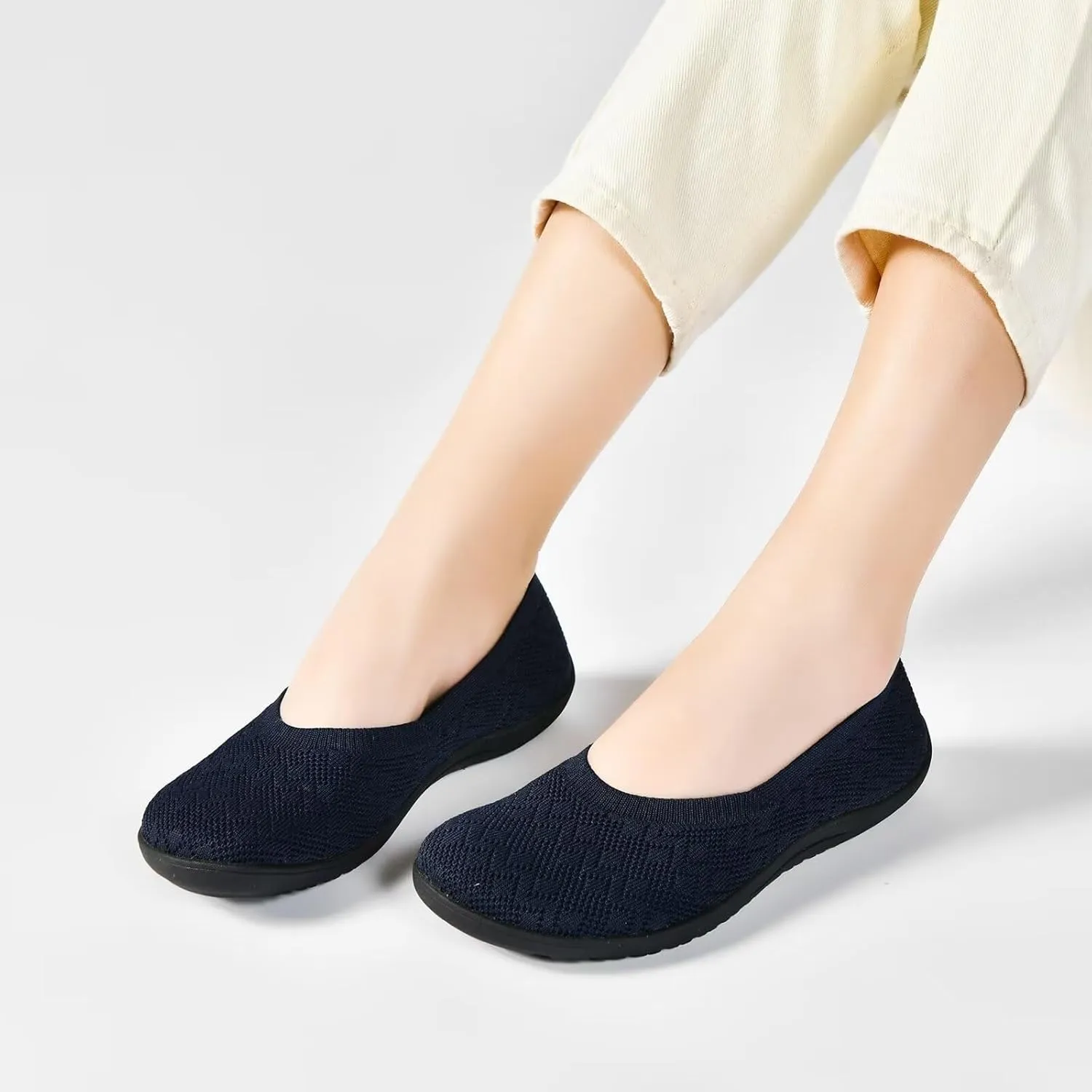 Women's Wide Toe Box Flats Shoes Knit Ballet Flat Slip-on Dress Walking Comfort Shoes