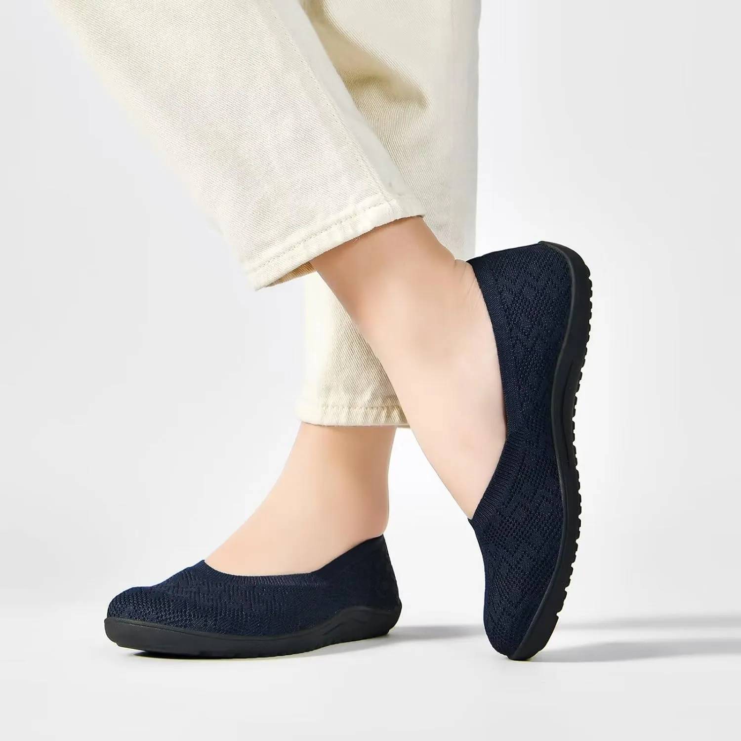 Women's Wide Toe Box Flats Shoes Knit Ballet Flat Slip-on Dress Walking Comfort Shoes