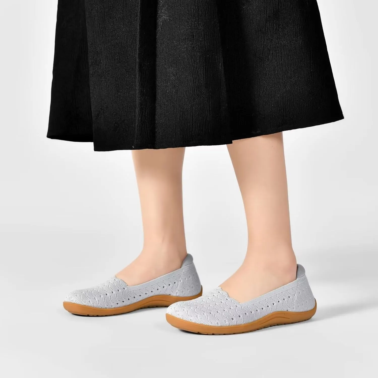 Women's Wide Toe Box Flats Shoes Knit Ballet Flat Slip-on Dress Walking Comfort Shoes
