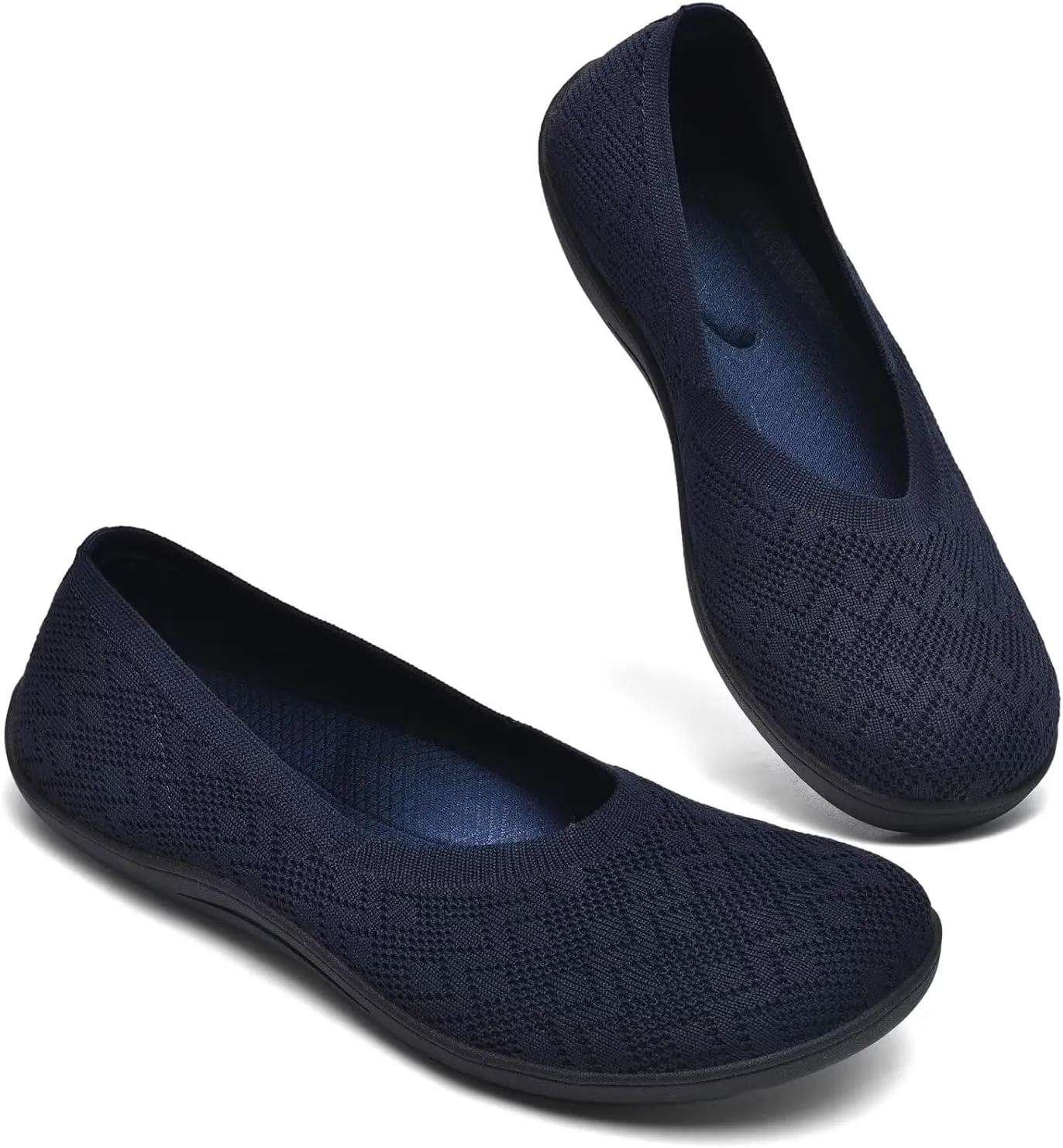 Women's Wide Toe Box Flats Shoes Knit Ballet Flat Slip-on Dress Walking Comfort Shoes