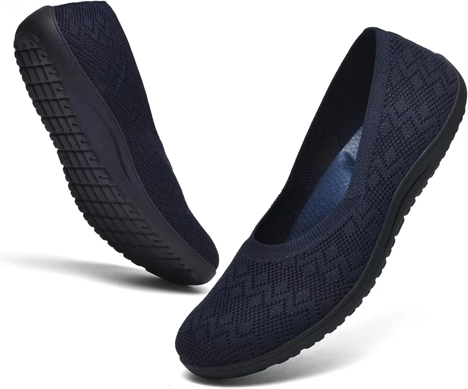 Women's Wide Toe Box Flats Shoes Knit Ballet Flat Slip-on Dress Walking Comfort Shoes