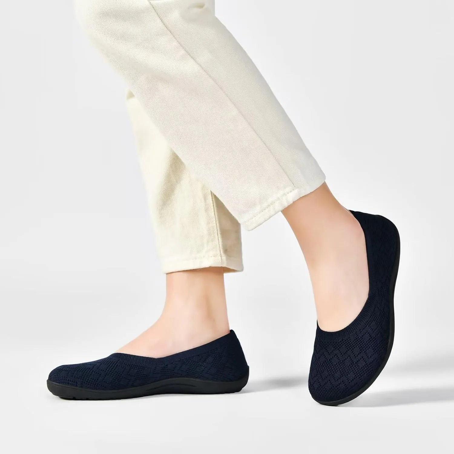 Women's Wide Toe Box Flats Shoes Knit Ballet Flat Slip-on Dress Walking Comfort Shoes