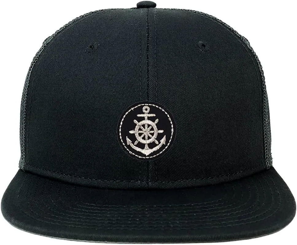 XXL Oversized Silver Anchor Patch Flatbill Mesh Snapback Cap